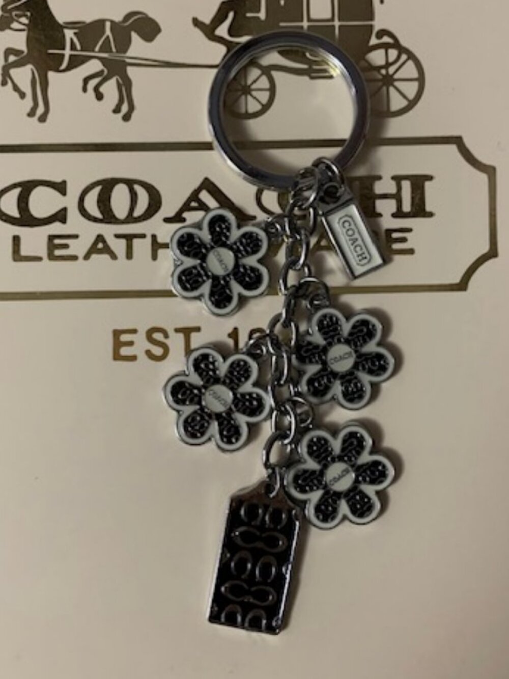 Coach vintage Key ring with black and white flowers